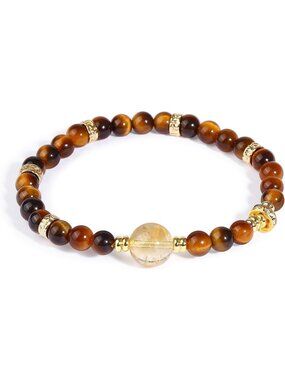 Unisex Tiger Eye & Citrine Crystal Bead Bracelet - Healing Energy Jewelry